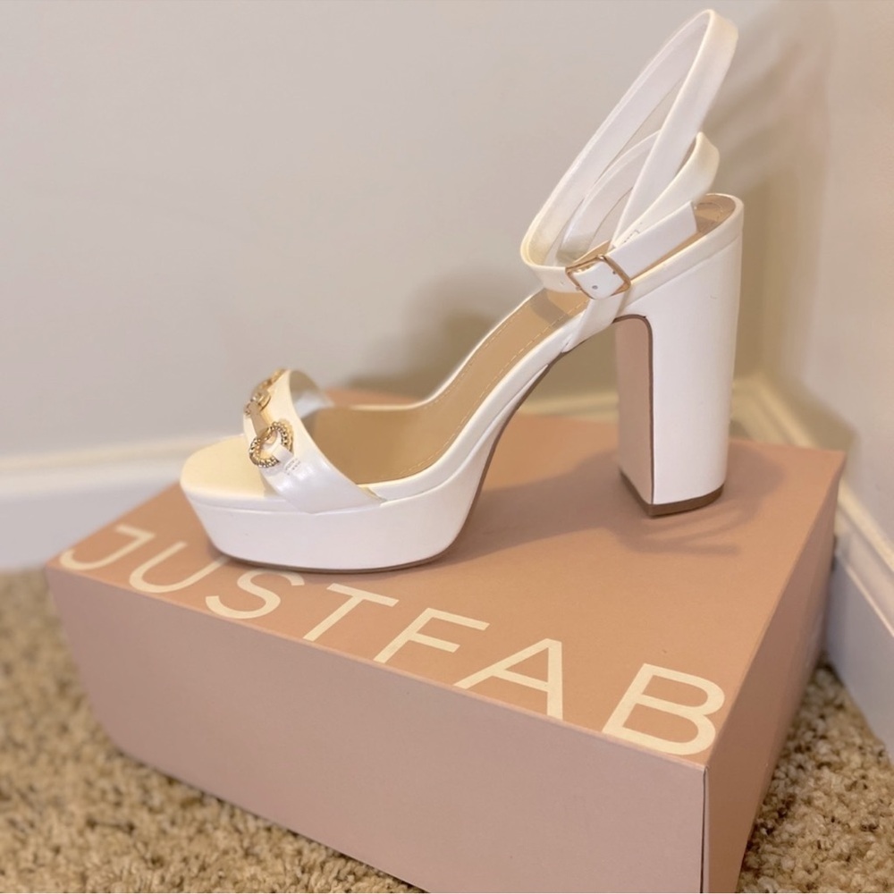White horsebit platform heels